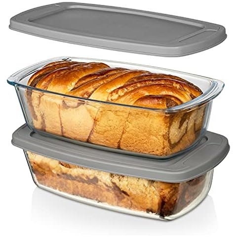Razab LARGE 7.6 Cups/1800 ML/1.9 Qt Glass Loaf Pan with Lids (Set of 2) - Meatloaf Pan BPA free Airtight Lids Grip Handle Easy Carry, Microwave and Oven Safe - Loaf Pans For Baking Bread, Cakes Cover