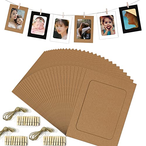 Loxuezx Paper Photo Frame,30Pcs Kraft Hanging Picture Frames Display For 4X6In Photo,Cardboard Photo Frames 30 Clothespins With 3 Ropes For Home Wall Decor,School And Office Decor(4X6 Inch Kraft 30 Pcs) #TOP15
