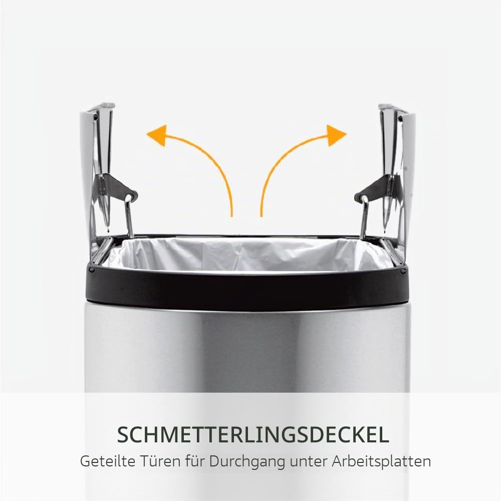 simplehuman CW1899 10 Liter, schmetterling Treteimer, kleiner Mülleimer Bad Badezimmer Büro Schlafzimmer, gebürsteter Stahl, 10 Jahre Garantie