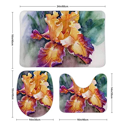 DAIERCY Rutschfestes Badezimmer-Teppich-Set, 3-teilig, Badematten-Set, gelbe Blumen, Badteppich und U-förmige… – Bild 4