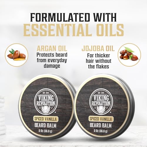 Image of Viking Revolution Beard Balm - Spiced Vanilla - 2 oz, 2 Pack | Eliminates Dryness & Flakes - Enriched with Nourishing Oils - Restores Moisture for a Healthy, Fully Manageable Beard