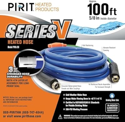 PIRIT Heated Water Hose for RV, Farm & Home - Thermostat Controlled -40°F Freeze Protection - Drink Water Safe - 5/8 Hose (100 Feet)