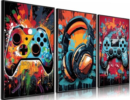 3Pcs Cool Gaming Wall Art Retro Video Gamer watercolor Posters...