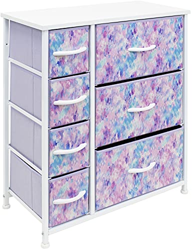 Sorbus Dresser Organizer, for Kids - Boys & Girls Bedroom organization, Baby Dresser - Clothing Organizer, Storage Drawers for Toys - Steel Frame, Wood Top, Fabric, (7-Drawer,Tie-dye Blue/Pink/Purple)