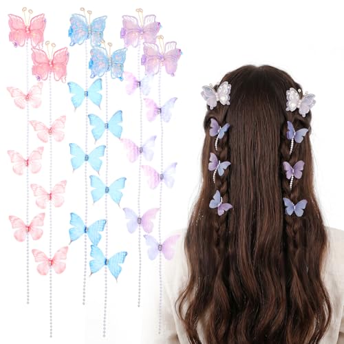 6 Pinzas de Mariposa con Perlas y Borlas Multicolor miniatura 1