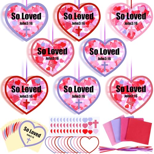 Lunmon 24 Pcs So Loved John3:16 Christian Valentine Crafts Religious Valentine Suncatchers Ornaments DIY Heart Stained Glass Kit Window Art for Church Party Vbs with Ribbon and Stickers Lunmon 24 Pcs So Loved John3:16 Christian Valentine Crafts Religious Valentine Suncatchers Ornaments DIY Heart Stained Glass Kit Window Art for Church Party Vbs with Ribbon and Stickers