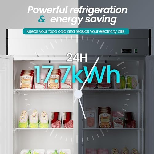 Image of 54 inch Upright Commercial Freezer with 2 Solid Door, -10℉ ~ 10℉, 49 Cu.Ft Stainless Steel Reach-in Freezer,Fan Cooling Freezer with 3 Wheels for Restaurant Bar Garage, ETL and DOE Approved