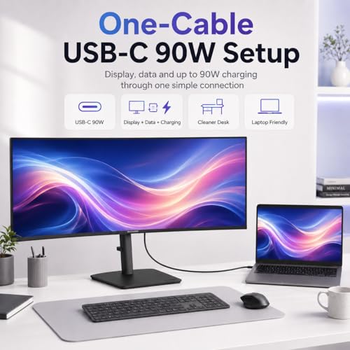 Image of Deco Gear 40 inch Curved 5K2K Ultrawide Monitor, 5120x2160 WDQHD 21:9 IPS, Adaptive Sync, 75Hz USB-C 90W PD, 2500R 1ms MPRT, HDMI 2.0, DP 1.4, KVM, PIP /PBP, HDR, Speakers, Audio Out, Adjustable Stand
