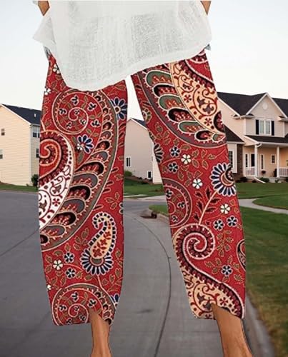 Capris Pants for Women 2025 Summer Wide Leg Cropped Elastic Waist Trousers Casual Comfy Art Printed Trendy Pant3