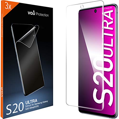 vau 3X Schutzfolie kompatibel mit Samsung Galaxy S20 Ultra (6.9) 3D Flextanium Panzer-Folie volle Abdeckung (Displayschutzfolie KEIN Glas) S20ultra