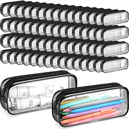 Image of Crtiin 60 Pcs Clear Pencil Pouch Bulk Makeup Cosmetic Bags for Women Large Capacity Box for Back to School Travel Toiletry Office Stationery(Black)