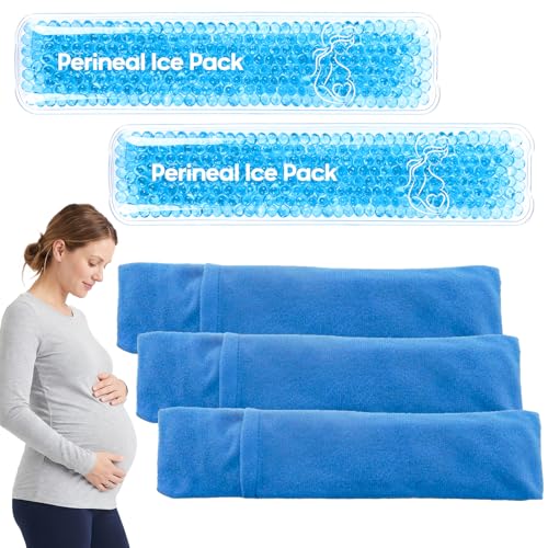 Reusable Perineal Ice Packs for Postpartum & Hemorrhoid Pain Relief Hot & Cold Pack for Women After Pregnancy 2 Ice Pack and 3 Cover. (Blue)