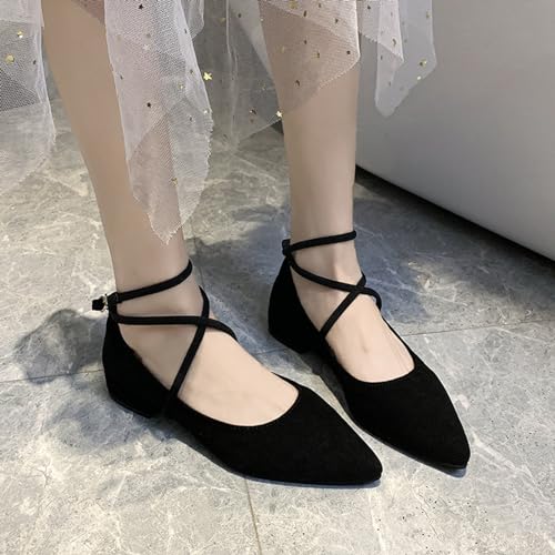 Women's Suede Ankle Strap Mary Jane Flat Shoes,Comfort Closed Pointed Toe Strappy Soft Soled Dress Shoes,for Business Party Casual Shoes4