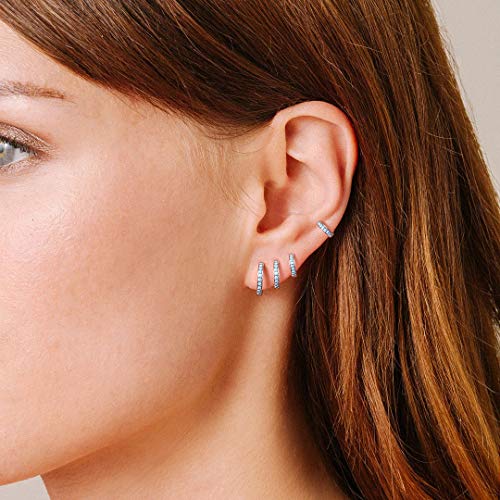 NOKMIT 3 Pairs Mini Hoop Earrings Set Turquoise Cubic Zirconia Huggie Hoop Cartilage Earring Ear Cuff for Women (Turquoise/CZ)3