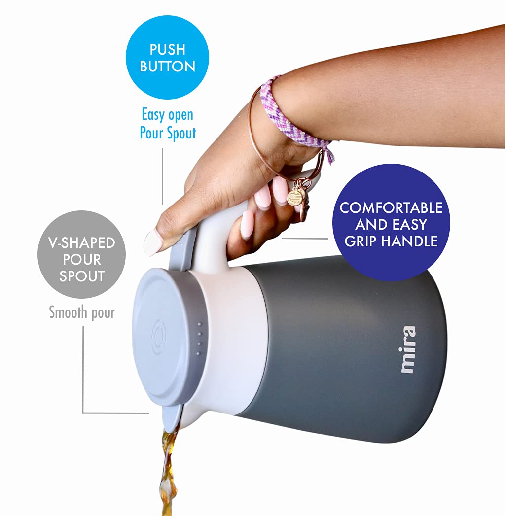MIRA jarra térmica de café de acero inoxidable con tapa de rosca y asa de doble pared, dispensador para servir té, agua y café, 33 onzas (1000 ml), grafito