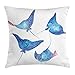 945 Housse De Coussin sous-Marin, Sting Ray dans Le Dessin Animalier De Style Aquarelle avec des Coups De Pinceau De La Faune Housse d'oreiller Belle Camping Taie D’Oreiller 45X45Cm