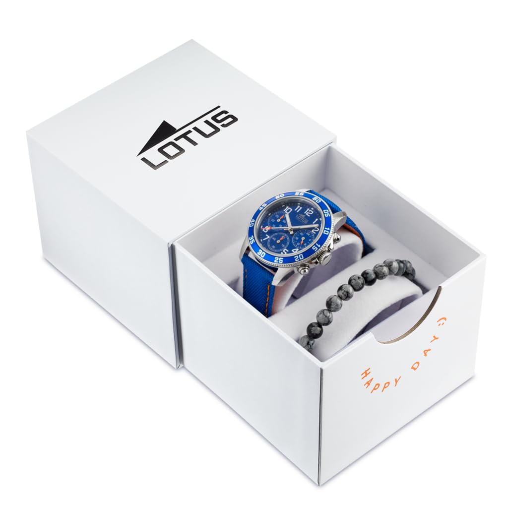 LOTUS Reloj Niño Analógico de Cuero Azul - Movimiento de Cuarzo - Cristal Mineral - Resistente al Agua 5 ATM - Junior Collection