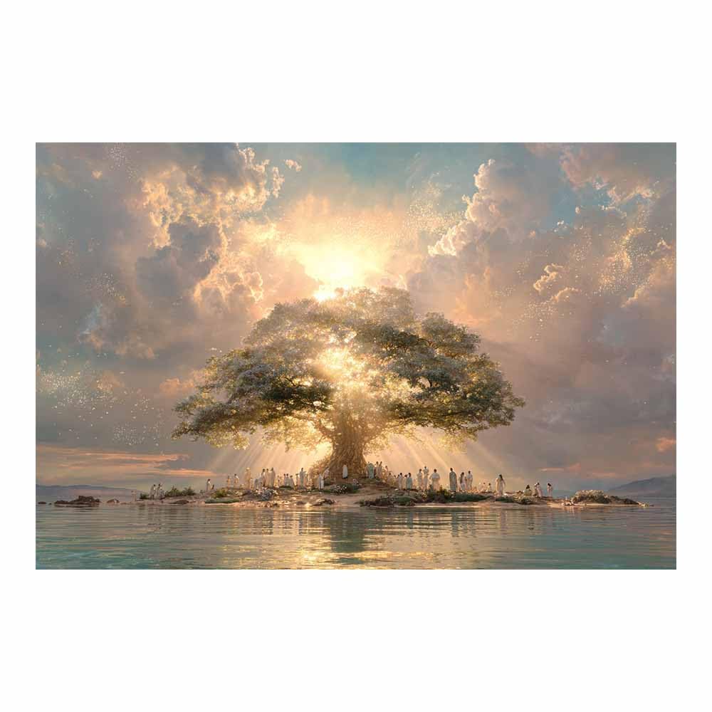 ZAMAEIU Tree of life canvas wall art Sacred-gathering Tree Prints Minimalist Modern, for bedroom, For Bathroom, Living Room, Bedroom, Office.(white)-80x120cm Unframed