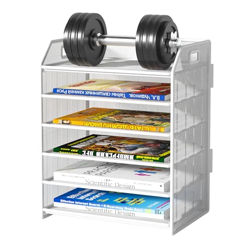 6 Tier Desk Organizer, Heavy-Duty Thick Metal Letter Tray Organizer, Large Capacity Desktop File Organizer for Heavy Files, Easy to Assemble for Home, Office & Classroom,Black,White