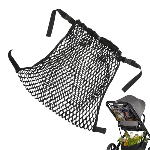 Hozaenwa Organizador De Cochecito,Bolsa de Almacenamiento para Cochecito - Red de Almacenamiento Ajustable para Portabebés con Malla Contenedora para Compras y Paseos al Aire Libre