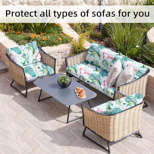 Image of BIETYONE 8Pcs Stretch Patio Cushion Covers,Outdoor Couch Covers Replacement,Outdoor Couch & Sofa Slipcovers,for Patio Furniture Cushion Covers,Washable Reusable urniture Protector(Hummingbird,8PCS)