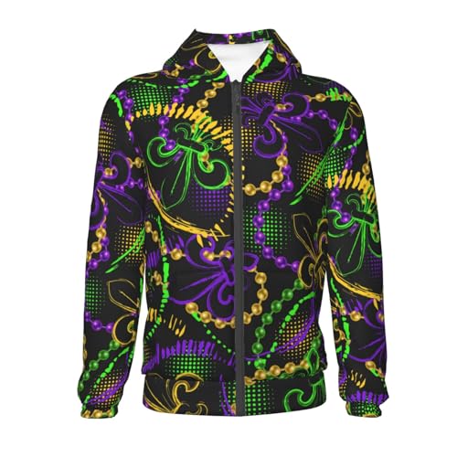 Neon Mardi Gras Kid Hoodies Boys Zip Up Sweatshirts Girls Pullover with Pocket2