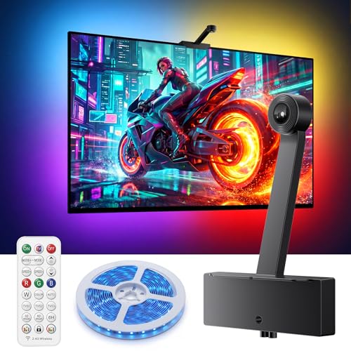 carattime TV Backlight with Camera 4K Optical Sensor Sync for 55-65 inch TV Privacy-First Smart LED Strip Lights Multi-Zone Segmented Color PS5/Xbox Gaming & Movie Night Ambience 24-Key Remote