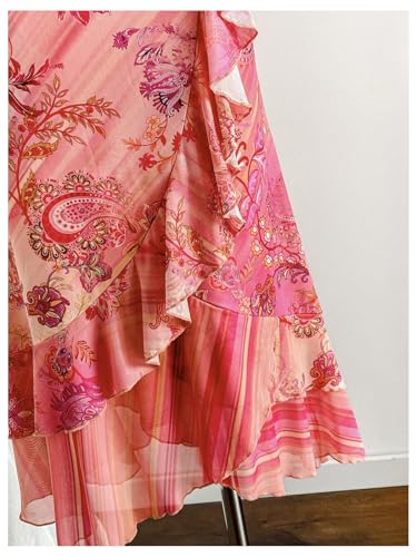 Milumia Women's 3D Floral Asymmetrical Ruffle Trim Skirt Boho Low Waist Skinny Maxi Skirts3