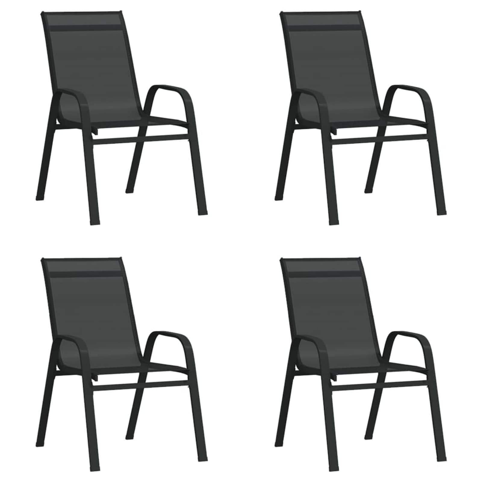 Chaises de jardin extérieur textilène noir LAPOOH lot de 4 fauteuils empilables de table