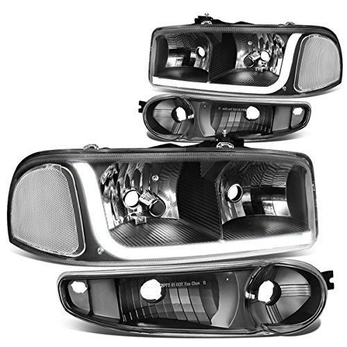 DNA Motoring HL-LB-DAN99-BK-CL1 Black LED DRL Strip Headlight Bumper Lamp Replacement For 02-06 Sierra Yukon Denali