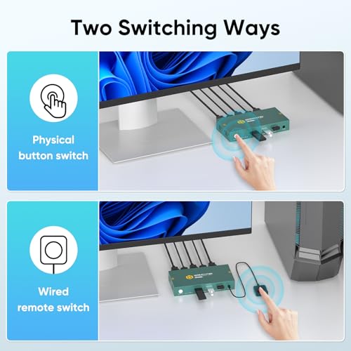 Image of 8K HDMI KVM Switch 2 Computers 1 Monitor,USB3.0 8K@60HZ 2 Port kvm Switcher for 2 PC /Laptop to Share Keyboard&Mouse,Remoto Control,EDID Supported