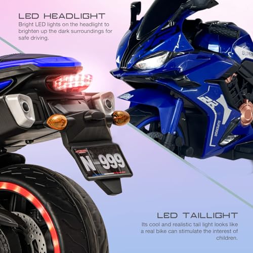 Image of Wishmaster Kids Electric Sports Bike Double Seater | Real Sound & LED Wheel Lights | Bluetooth | Hand Accelerator + Foot Brake | Fully Assembled Toy for Boys & Girls Age 2-10 Years | 6 months Warranty