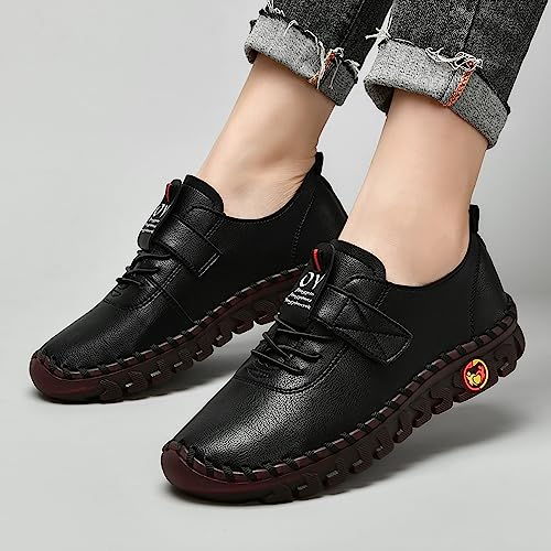 Image of Women's Tendon Soft Sole Casual Orthopedic Shoes Fashion HandSewing Leather Non-Slip Flat Loafers Low-top Outdoor Comfy Breathable Walk Mam Nurse Shoes