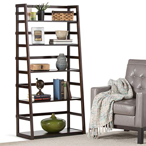 Image of SIMPLIHOME Acadian 63 inch Tall Solid Wood 5-Shelf Bookcase in Brown