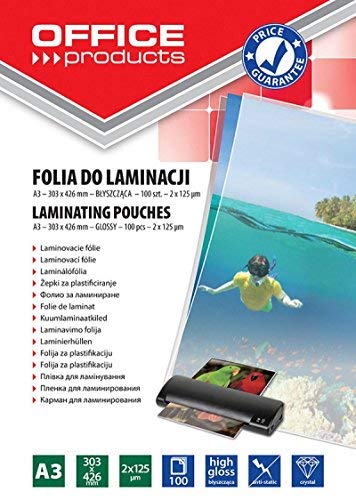 Lamination Foil Office PRODUCYS A3 2x125 MICR; Glossy 100 Pcs Transparent/Presentation/Type-for Lamination/Kind-Glossy/Material-Plastic/Colour-Transparent/Format-A3 / Thickness (mm)-2x125