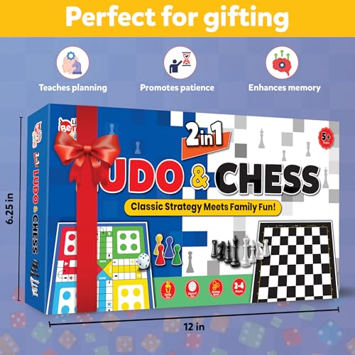 Image of 2 in 1 Ludo and Chess Board Game Set for Kids (Pack of 6) | 11 inchx11 inch Foldable Game Board with Pawns | Birthday Return Gifts for Kids Ages 6 7 8 9 10 11 12 | Gifting Set