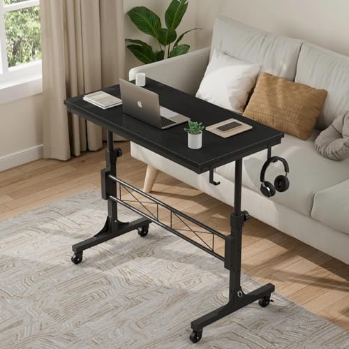 Image of WINAZ Small Portable Rolling Standing Desk - 32 Inch Adjustable Height Mobile Teacher Podium on Wheels for Classroom, Stand Up Desks for Treadmill Walking Pad, Couch Sofa Side Laptop Table, Black
