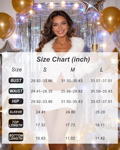 Image of Women Sexy 2 Piece Outfits Rave Tie-up Feather Trim Fur Long Sleeve Cardigan Deep V Blouse