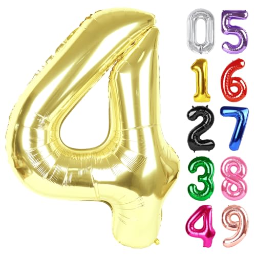 Image of Light Gold Number 4 Balloon 40 Inch, 4th Birthday Party Decorations, Giant 4 Foil Balloon for Party Supplies