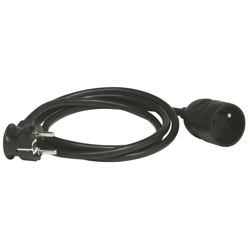 Legrand 051610 Rallonge Domestique avec Éclips de Protection, 2P+T, 5m Longueur, Noir