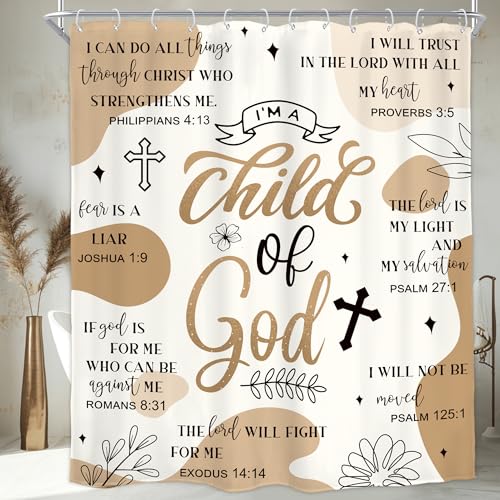 Light Brown Abstract Bible Verse Shower Curtain 60Wx72H Inch Decor