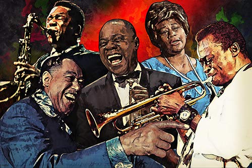 Hall of Fame Poster with Top Jazz Celebrities Collage Best Artists Home Decor Print (24x36)