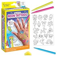 Creativity for Kids Color-In Neon Tattoos Mini Kit | Customize 18 Trendy Designs with Temporary Tattoo Markers | DIY Craft Kit for Kids (Ages 6+)