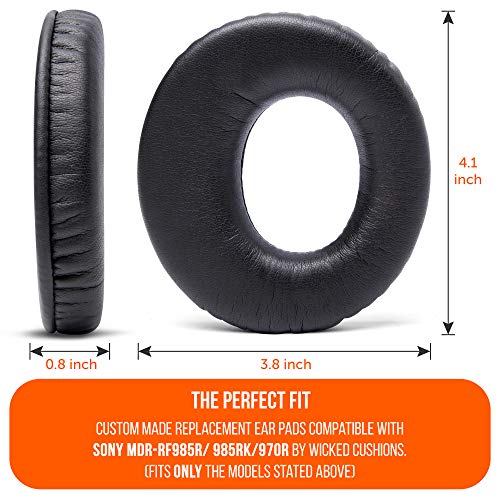WC PadZ RF985R - Almohadillas para Sony MDR-RF985R, RF970, RF970RK | Hecho por Wicked Cushions | También compatible con RF960RK, RF960R, RF925RK y MDR-DS6500. Cuero sintético suave, espuma viscoelástica lujosa | Negro miniatura 3