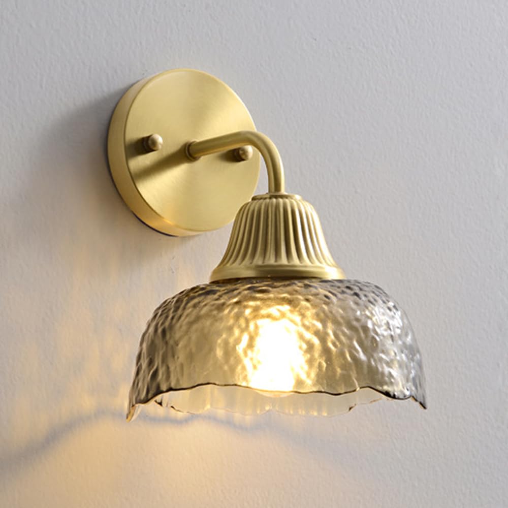 Applique da Parete per Bagno da Interno a 1 Luce, Lampada da Parete Industriale Vintage in Ottone con Paralume in Vetro per Specchio, Soggiorno, Camera da Letto, corridoio, Lampada da toeletta, c