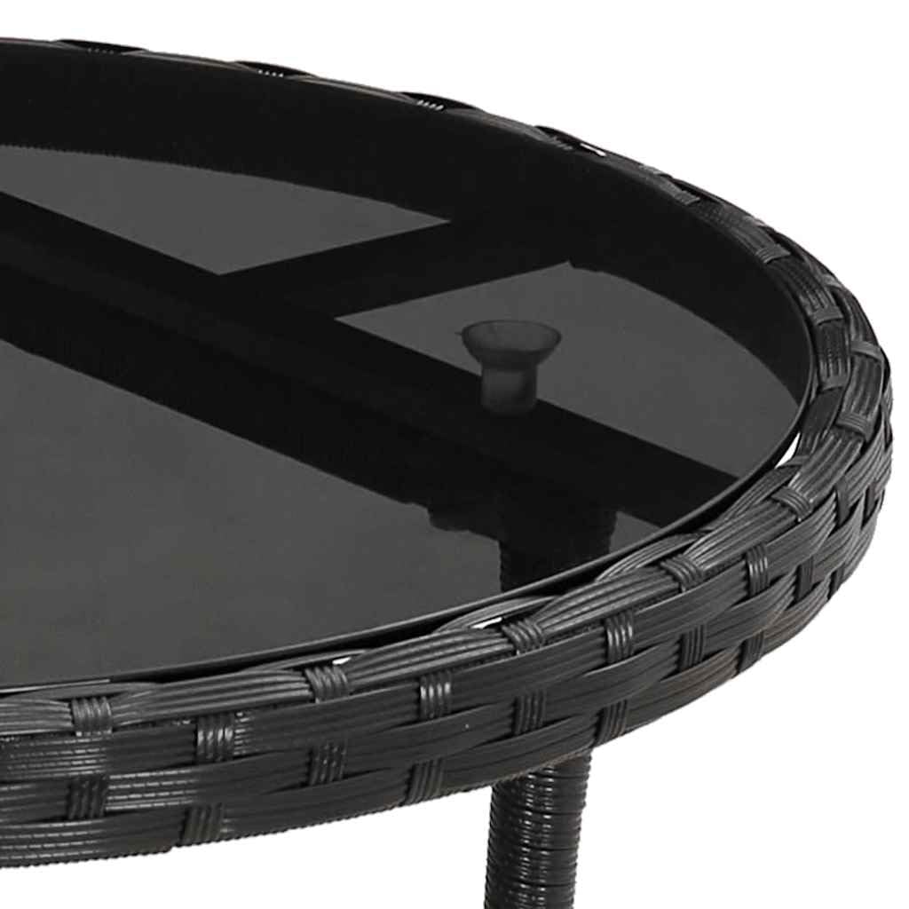 Mesa de jardín Ø60 x 75 cm de polirratán y cristal templado negro resistente a la intemperie con construcción de metal estable para terraza, balcón, pícnic, camping lounge
