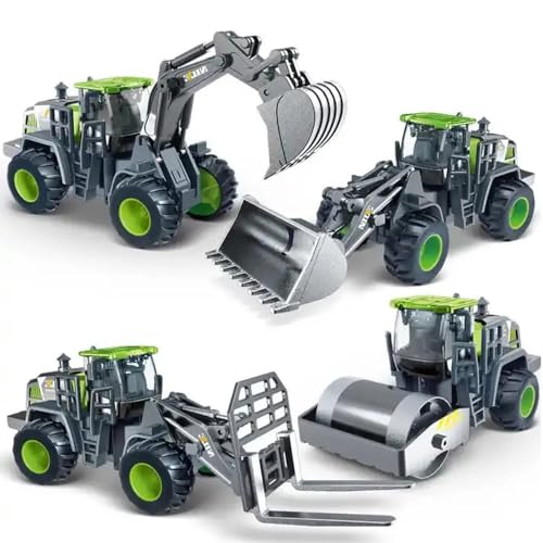 Image of Unbreakable Alloy Head Engineering Vehicle Inertial Excavator, Forklift, Bulldozer, Road Roller with Realistic Shape Models Friction Powered Construction Truck Toy Set for Kids