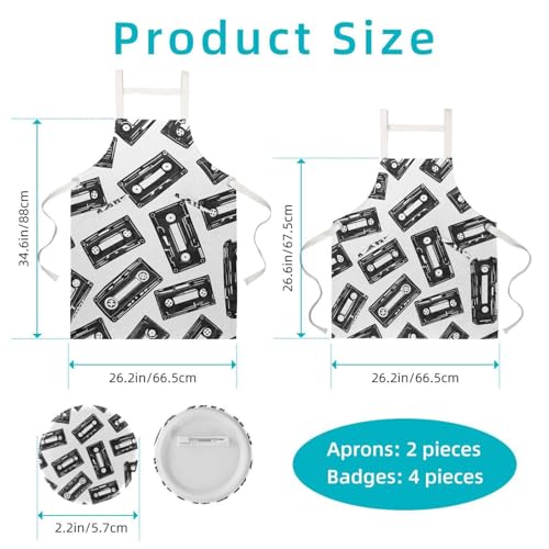 Tablier de cuisine lot de 2 motif cassette vintage imperméable avec 2 poches