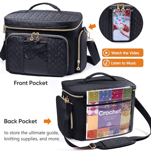Image of MYBAGZING Crochet Bag Organizer - Yarn Bags for Crocheting - Crochet Storage Bag with Pockets for Crochet Hooks, Crochet Accessories - Yarn Organizers - Yarn Holders for Crocheting - Knitting Bags