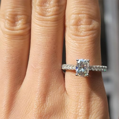 DovEggs Vintage Moissanite Engagement Ring for Women 1.8ct Center,6x8mm GHI Elongated Cushion Crushed Ice/Heart Arrows Cut Moissanite Mligrains Hidden Halo 14k Gold Quality Sterling Silver2